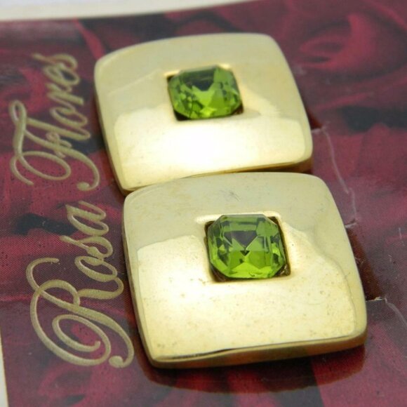 New Old Stock ROSA FLORES Green Rhinestone Earring - Picture 3 of 6